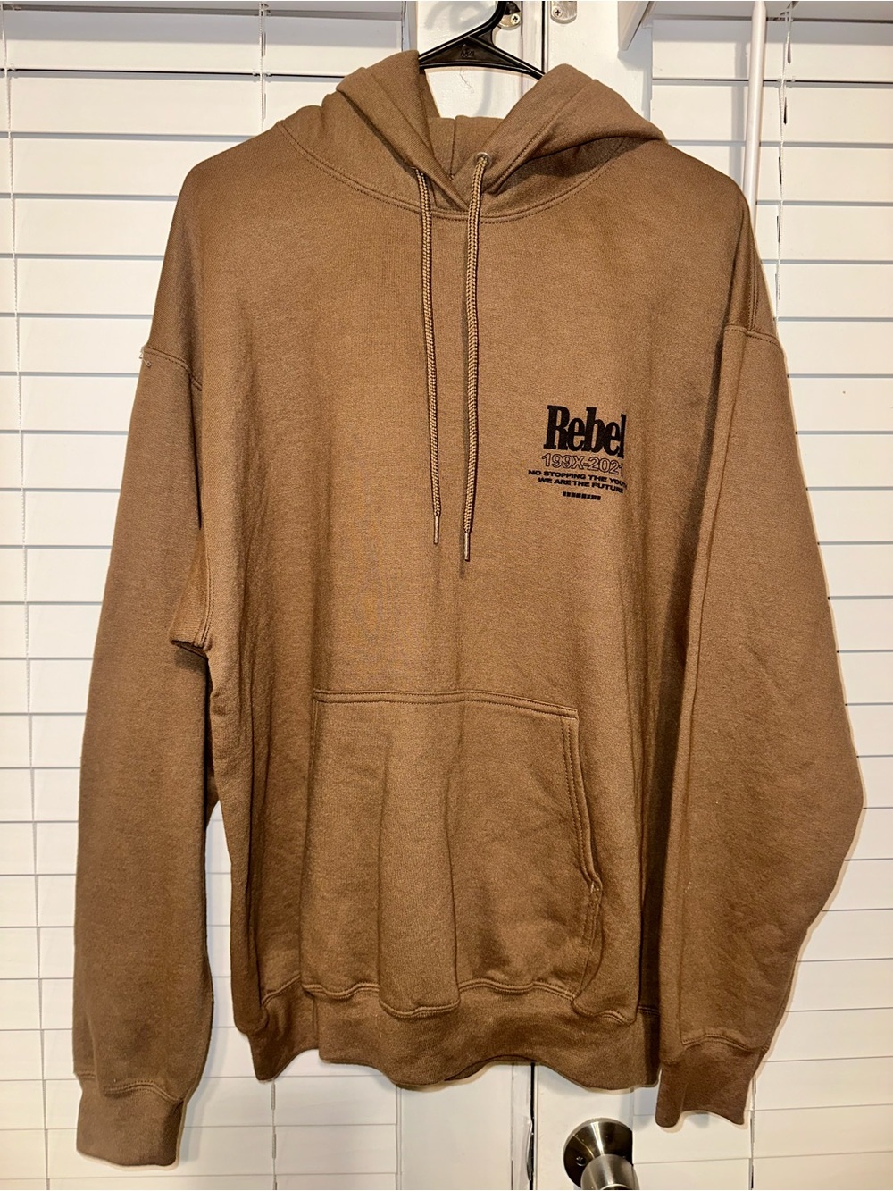 Fashion Nova Oversized Brown Rebel Logo Pullover Hoodie